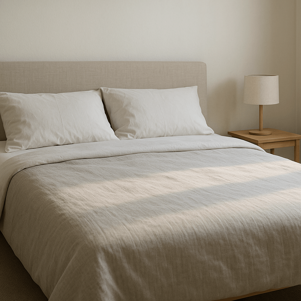 Une chambre calme évoque le sommeil, parfois amélioré lors d’une pause sans alcool.