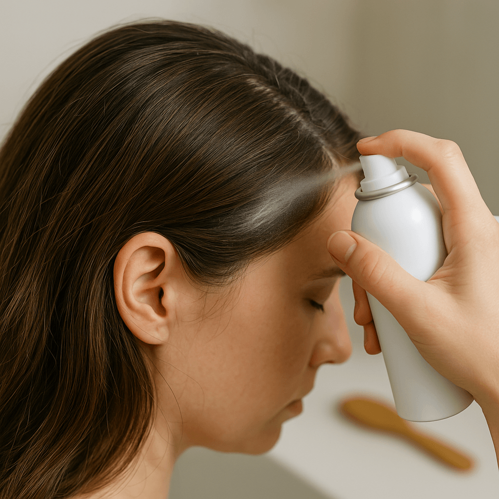 Le shampoing sec s’applique uniquement sur les zones grasses des cheveux, en quantité limitée.